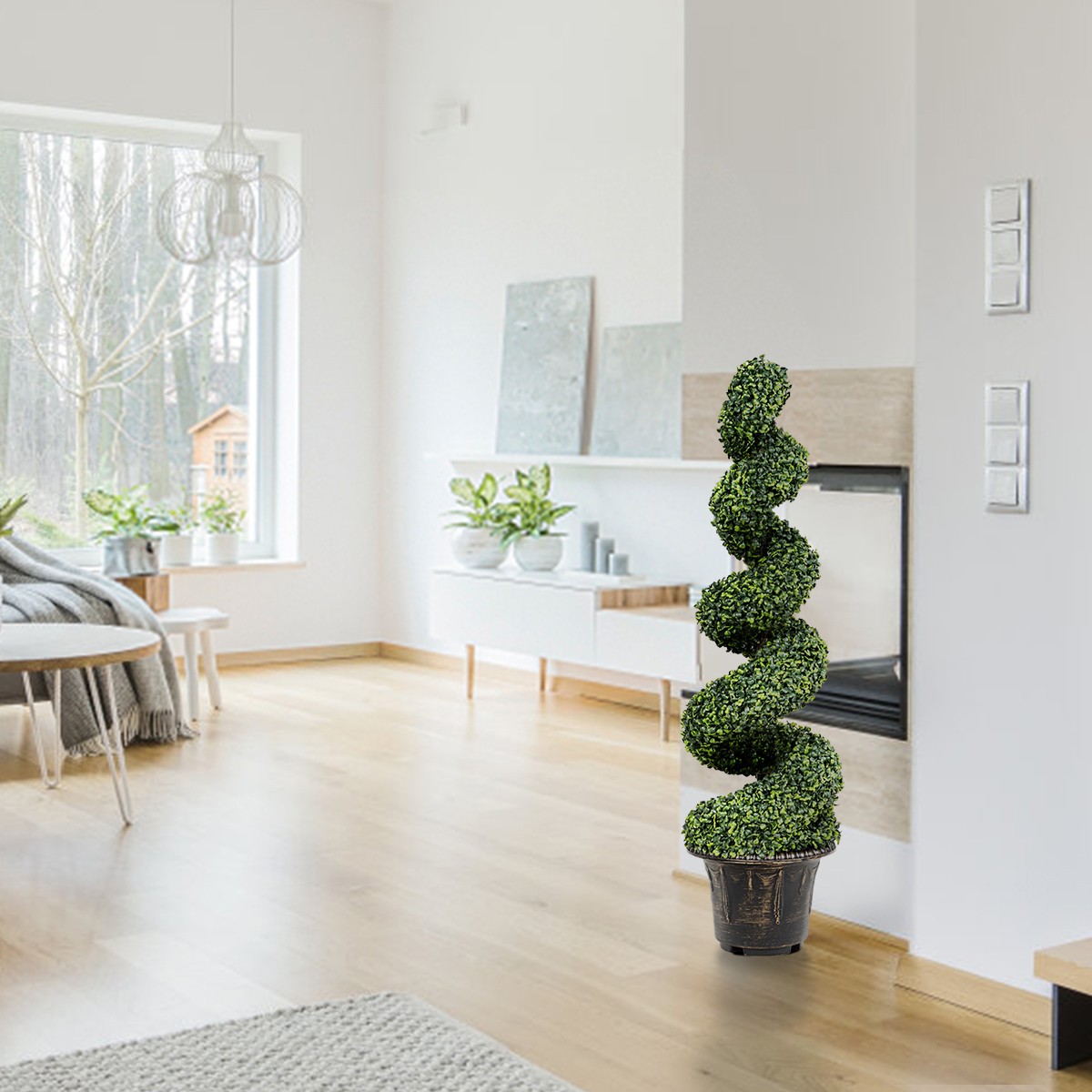 2Pcs 4FT Artificial Boxwood Spiral Tree W/Realistic Leaves Indoor Outdoor Office
