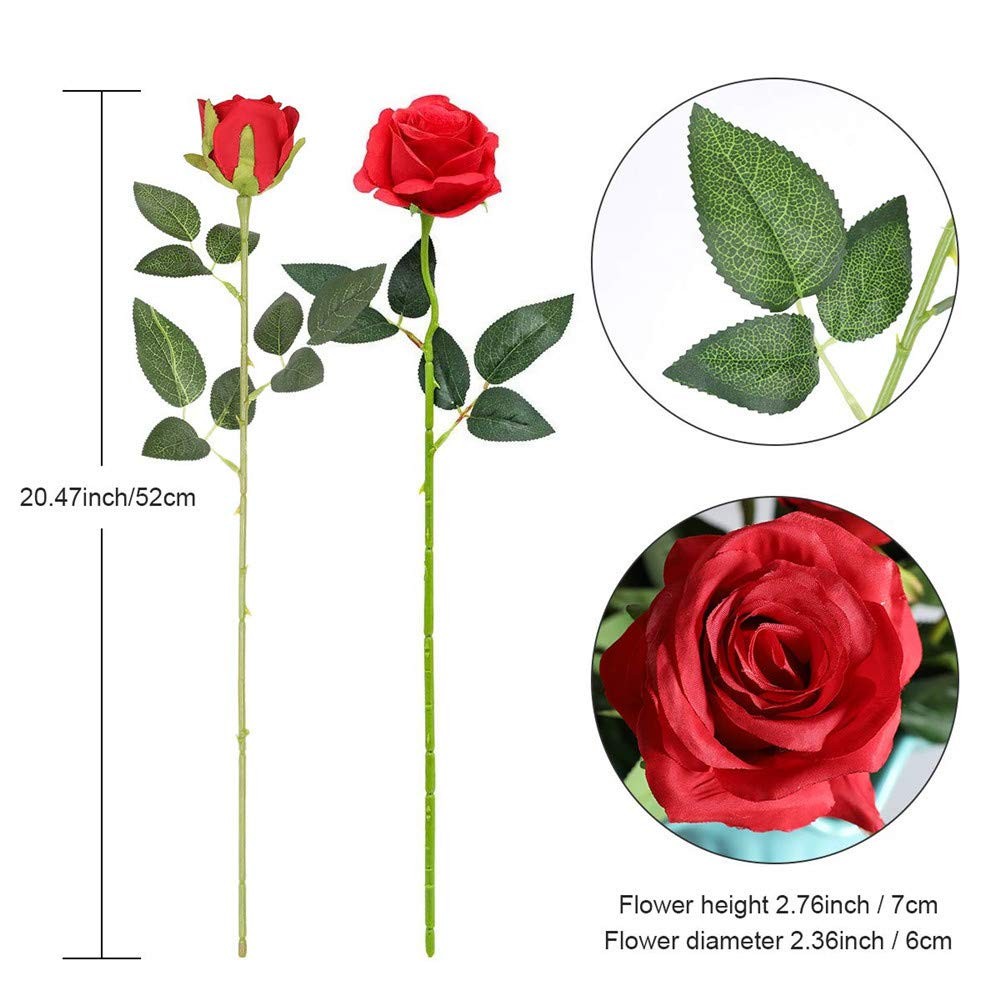 Hawesome 12PCS Artificial Silk Flowers Realistic Roses Bouquet Long Stem for Hom