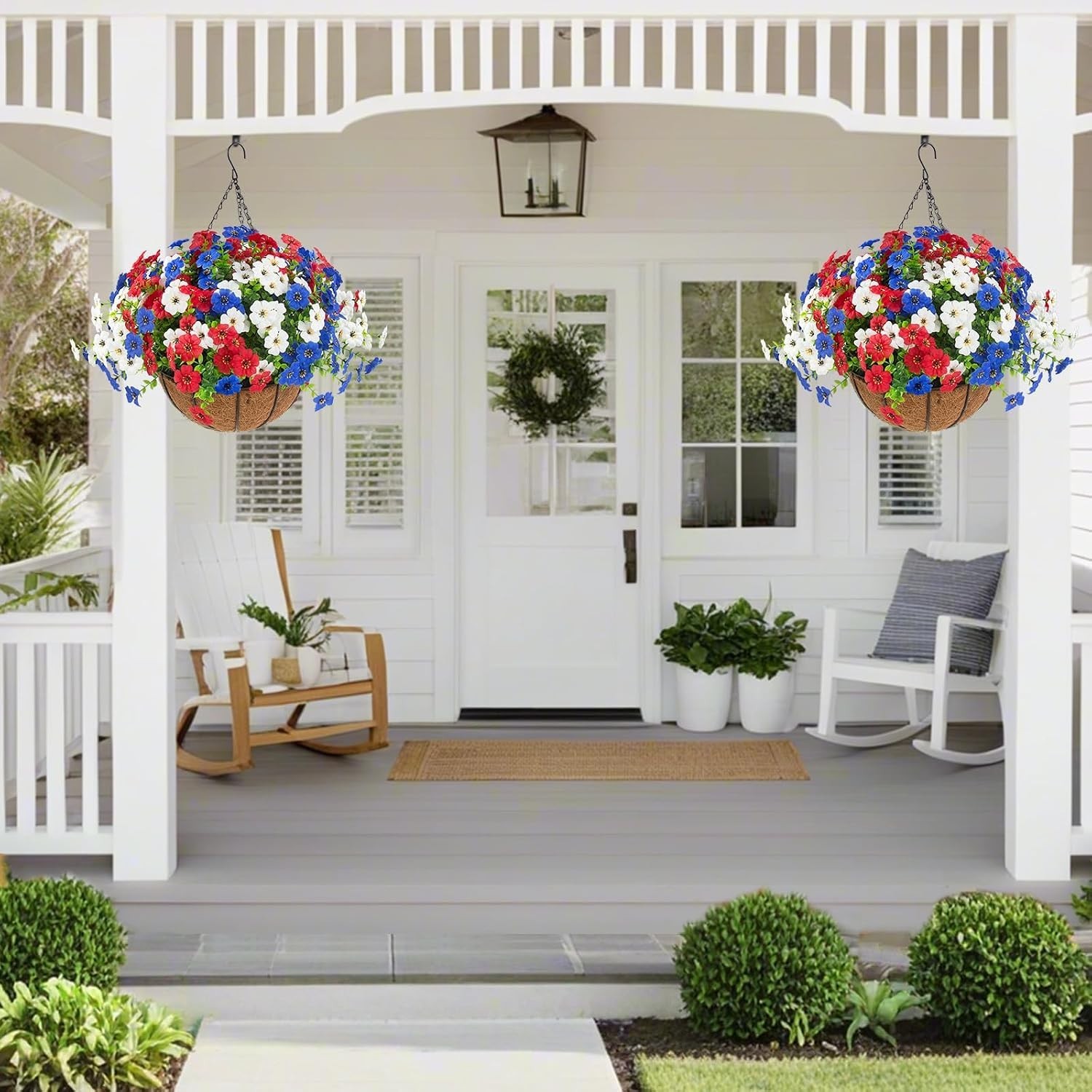 2-Pack Artificial Outdoor Flowers in Red, White, Blue