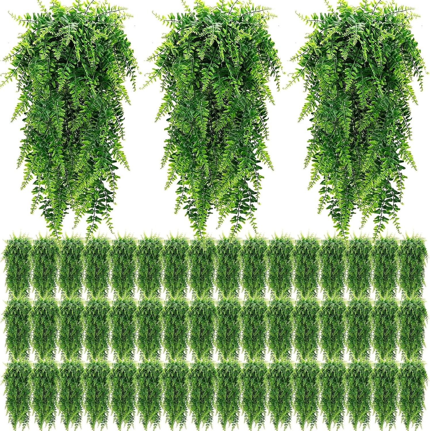 96 Pcs Artificial Hanging Plants 32 Inch Hanging Boston Ferns Plastic Fake
