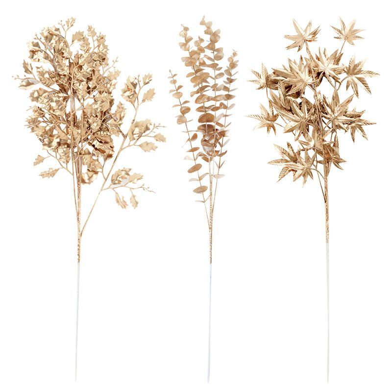 Golden Artificial Maple Eucalyptus Plant Leaves Branch Home Hotel Display Decor