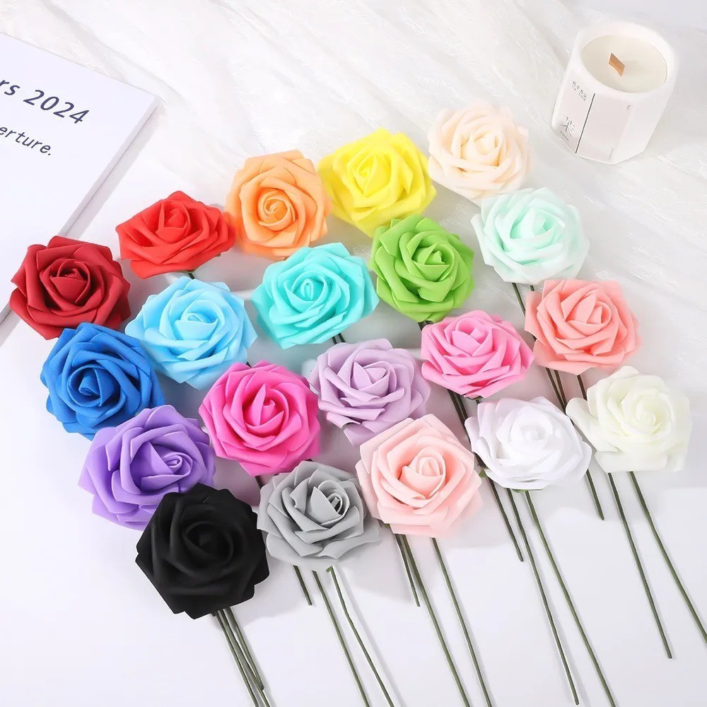 25pcs Artificial Flowers, Fake Flowers Roses W/stem For DIY Wedding Bouquets Cen