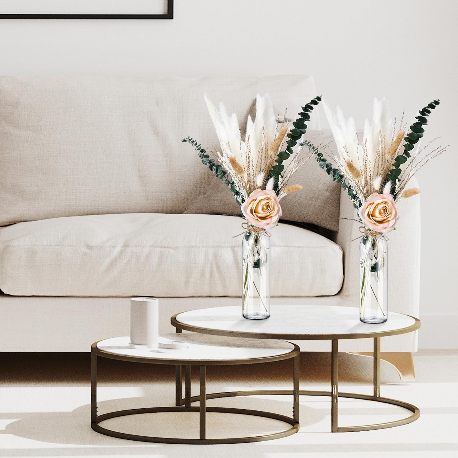 10 Set Dried Pampas Grass Centerpiece, 10 Glass Jars & Roses for Rustic Decor