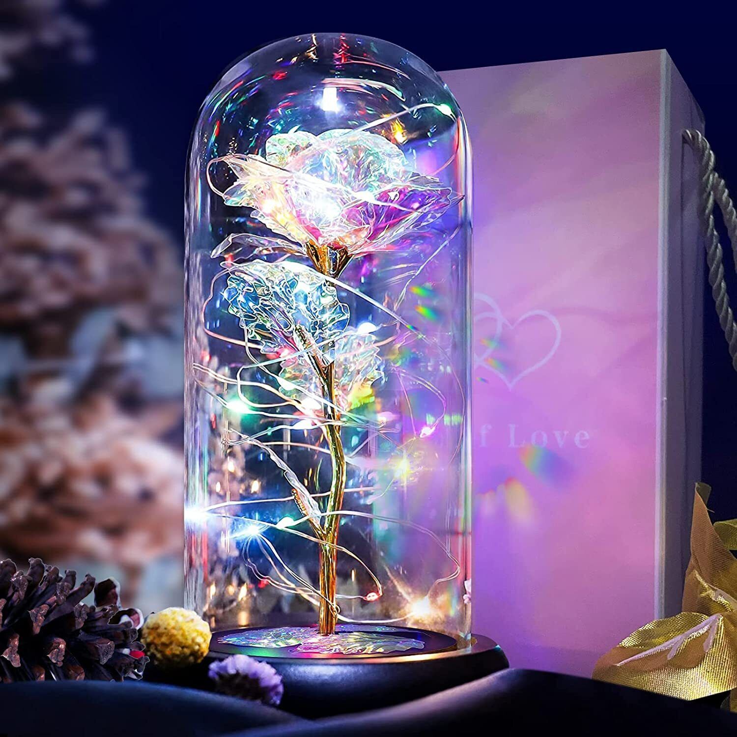 Light Up Roses Forever Rose Lamp Crystal Flower Birthday Gifts for Women
