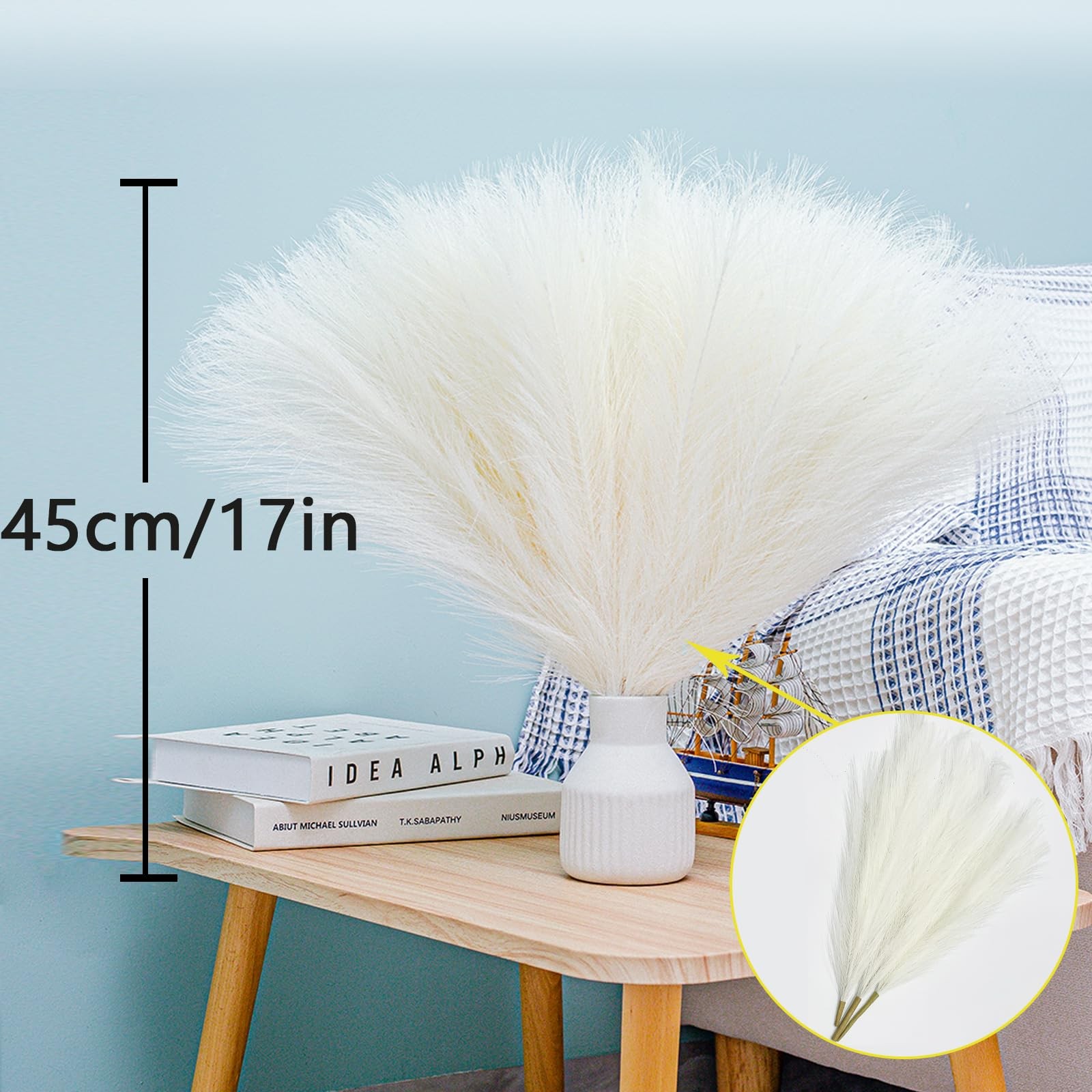 10 Stems White Pampas Grass Fluffy – 17.7″ Faux Pampas Grass Decor Small Fluf…