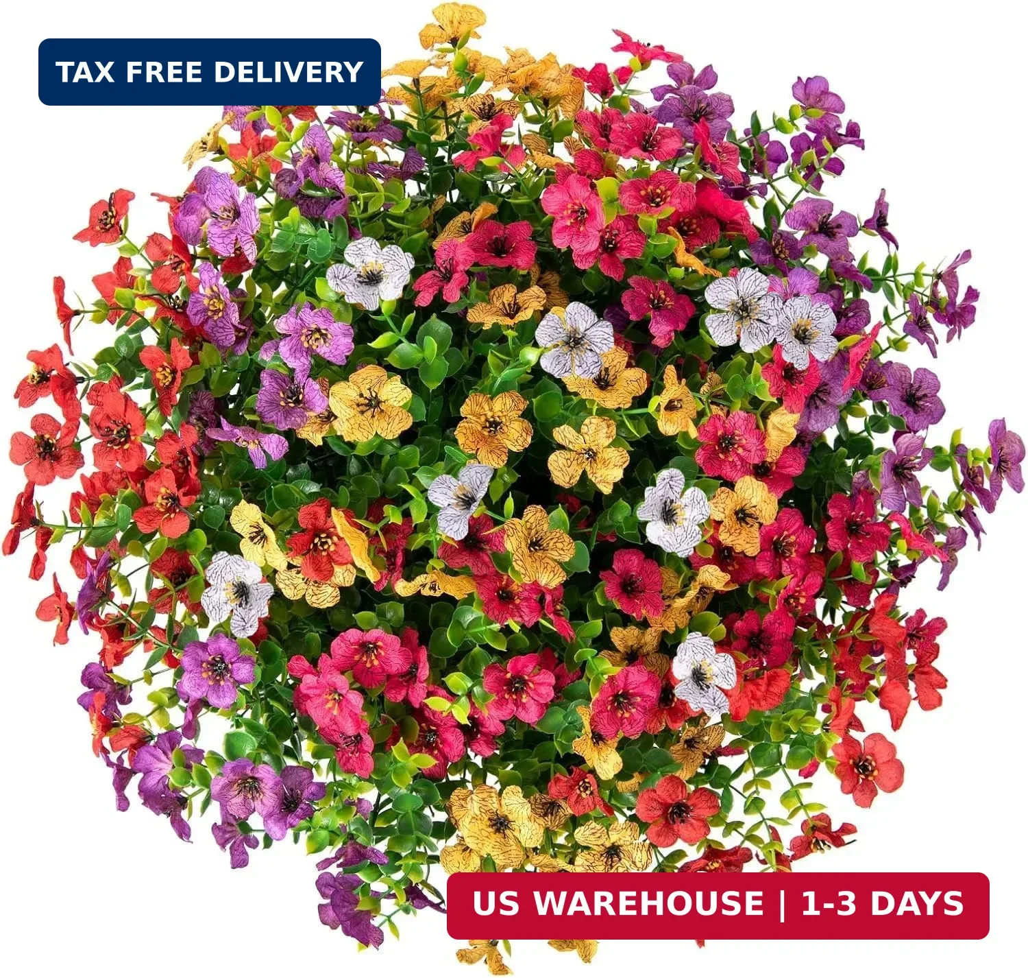 HyeFlora Artificial Faux Hanging Plants Flowers Basket for Summer Outdoor Outsid