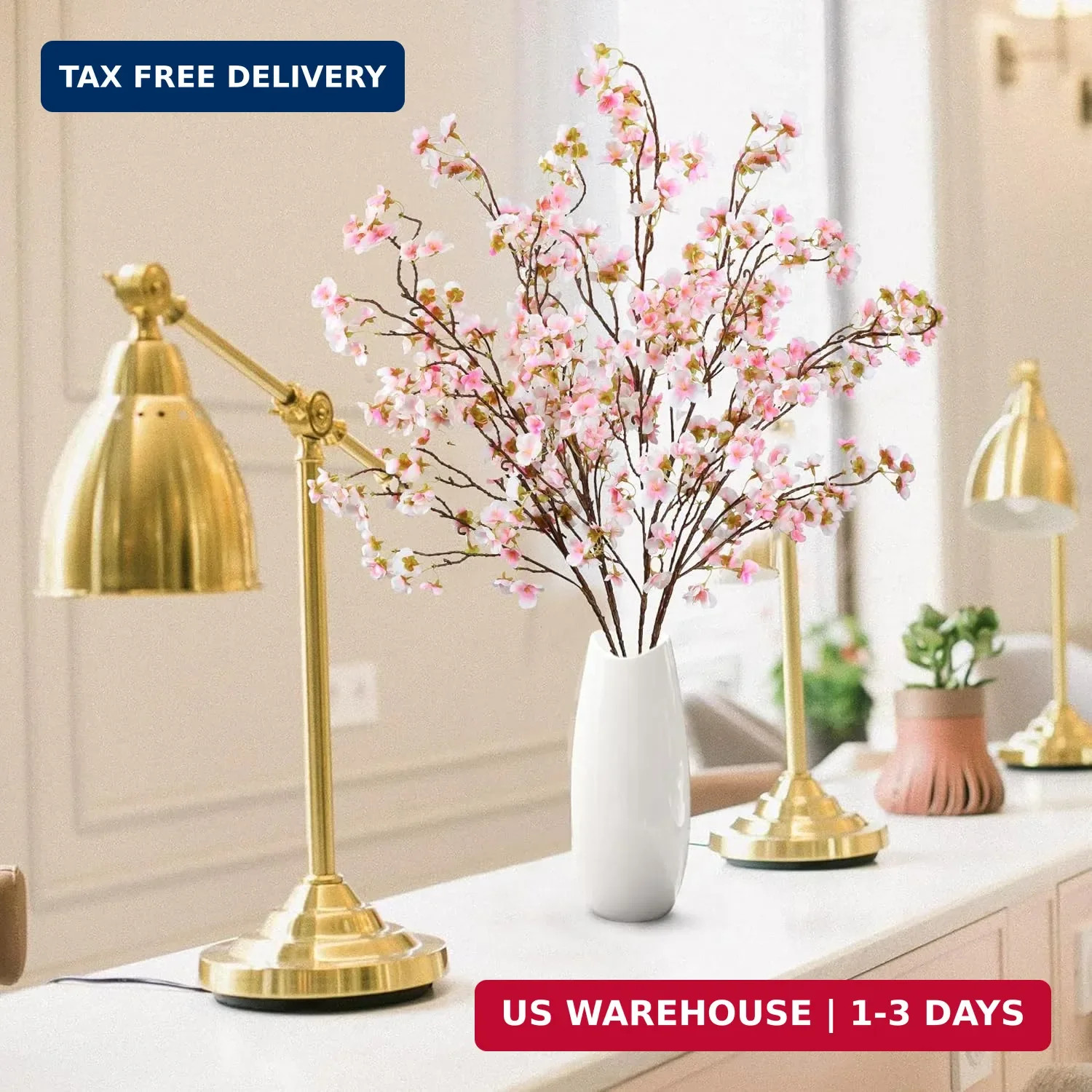 Sggvecsy Artificial Cherry Blossom Flowers 4 Pcs Faux Cherry Blossom Stems Faux
