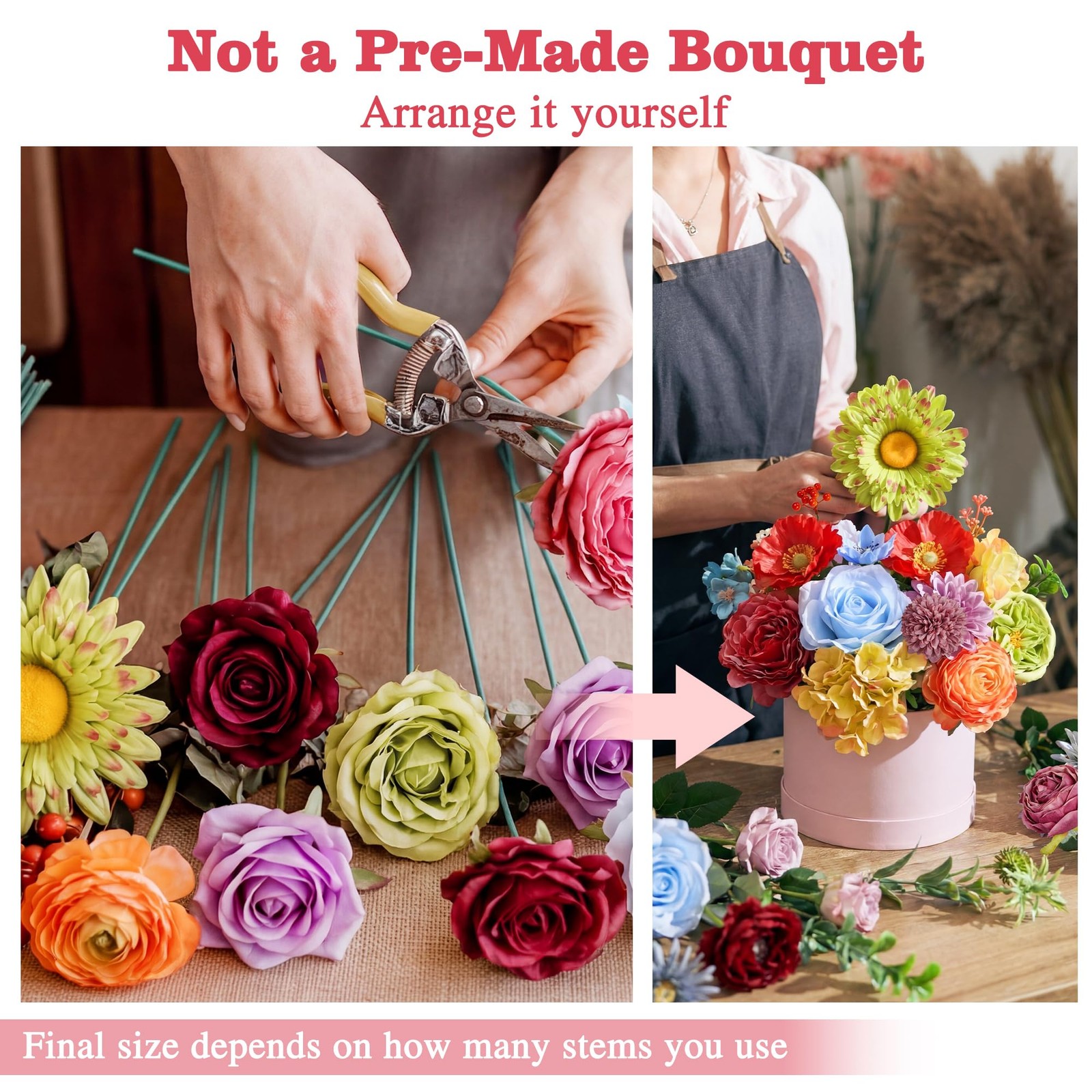 Artificial Flowers Combo Box, 38PCS Fake Flowers, Silk Flower Mix with Wire S…
