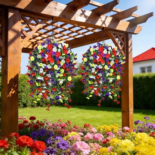 Artificial Flowers for Outdoors, Fake Flowers Purple&red&white&yellow-10b
