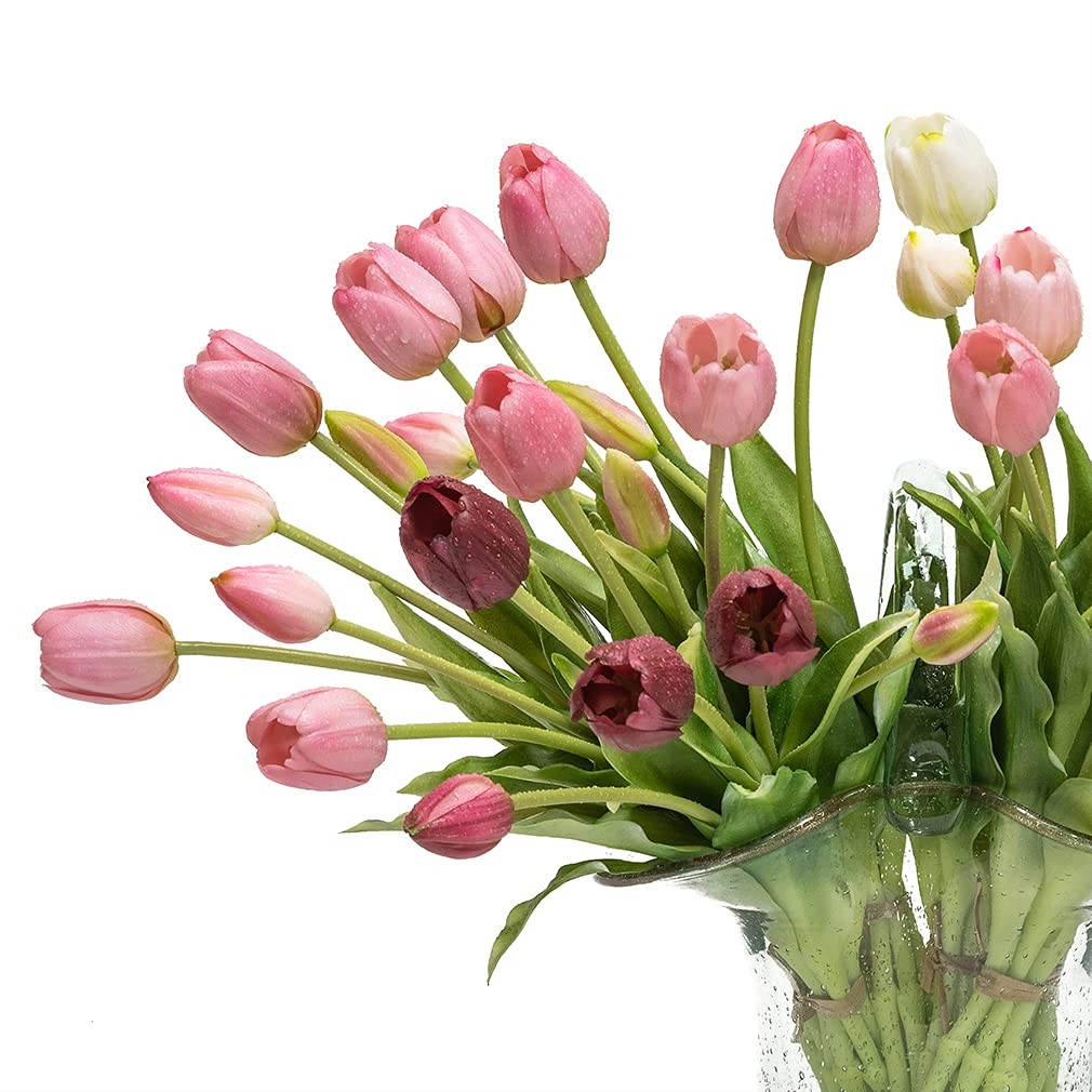 40Pcs Artificial Tulips Flowers, Soft Touch Realistic Latex Tulips Bouquet fo…