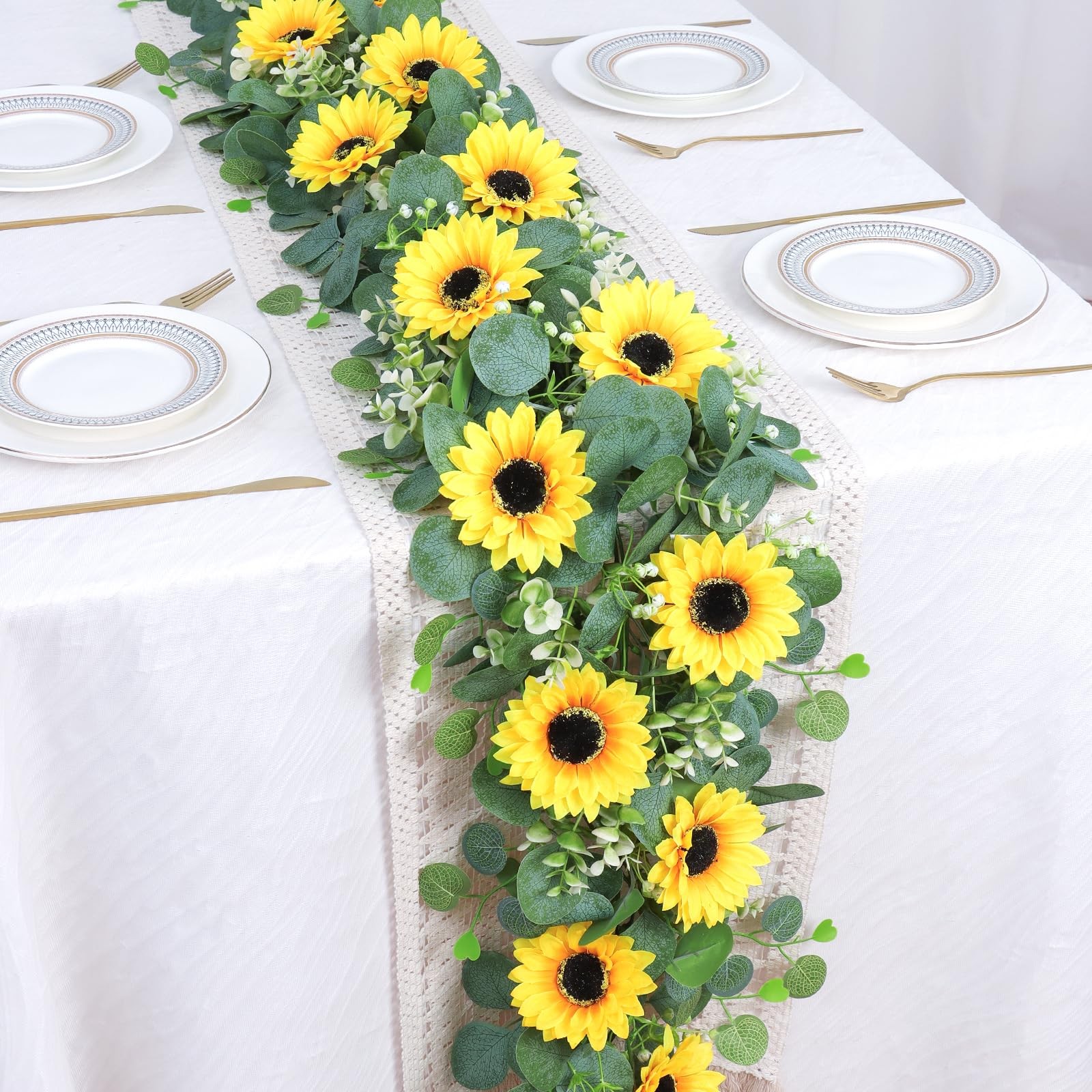 SOMYTING Artificial Sunflower Garland, 4 Packs 6ft Silk Sunflowers Vines Hang…