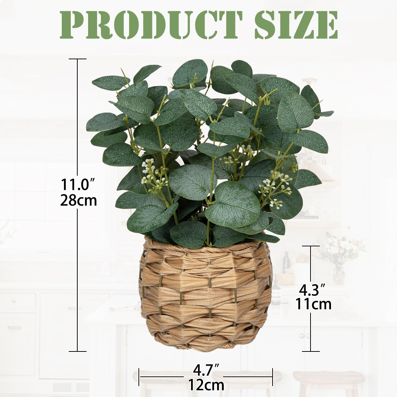 Artificial Eucalyptus Stems in Woven Basket Planter, 11″ Fake Plant Eucalyptu…