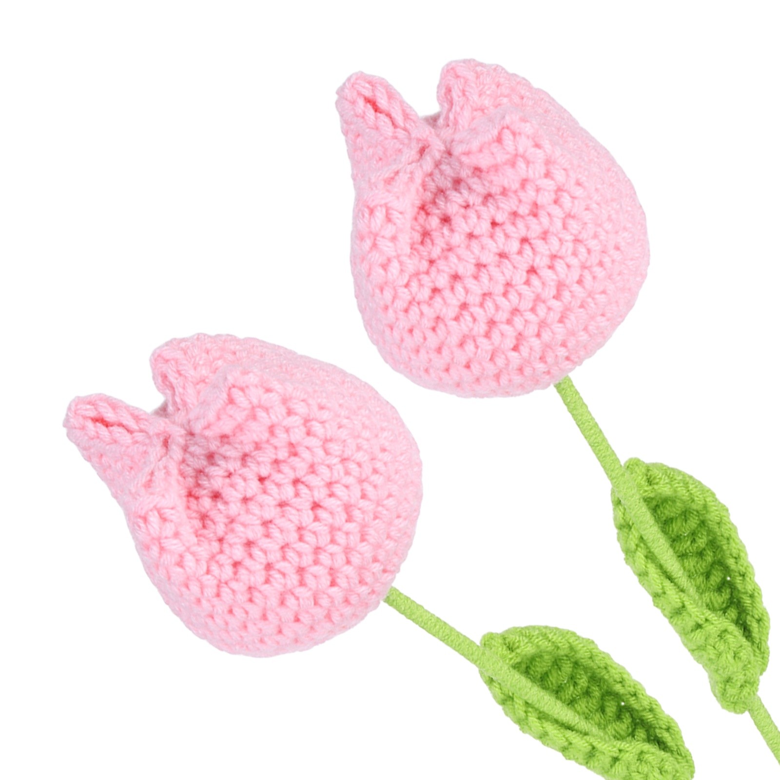 2Pcs Crochet Flower Tulip Handmade Knitted Bouquet Pink,