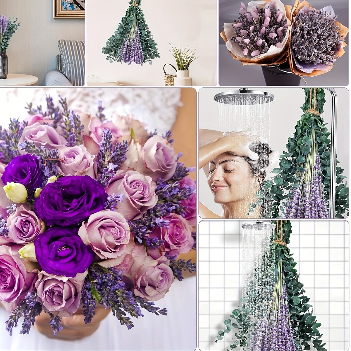 115Pcs 17″ Natural Dried Eucalyptus Stems & Lavenders Flowers Bundles for Shower