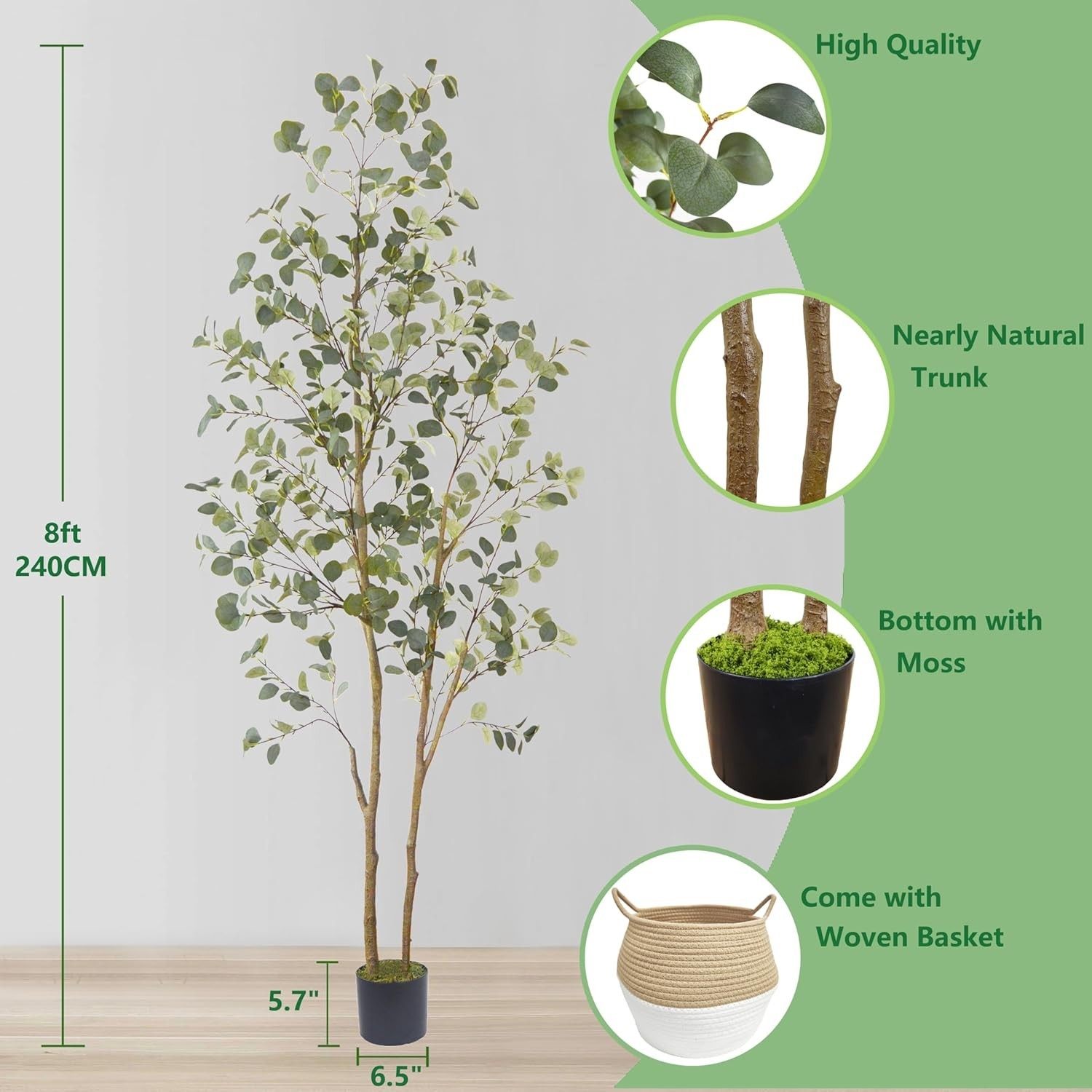 Lifelike 8ft Eucalyptus Silk Plant with Adjustable Shape – Indoor/Outdoor Beauty