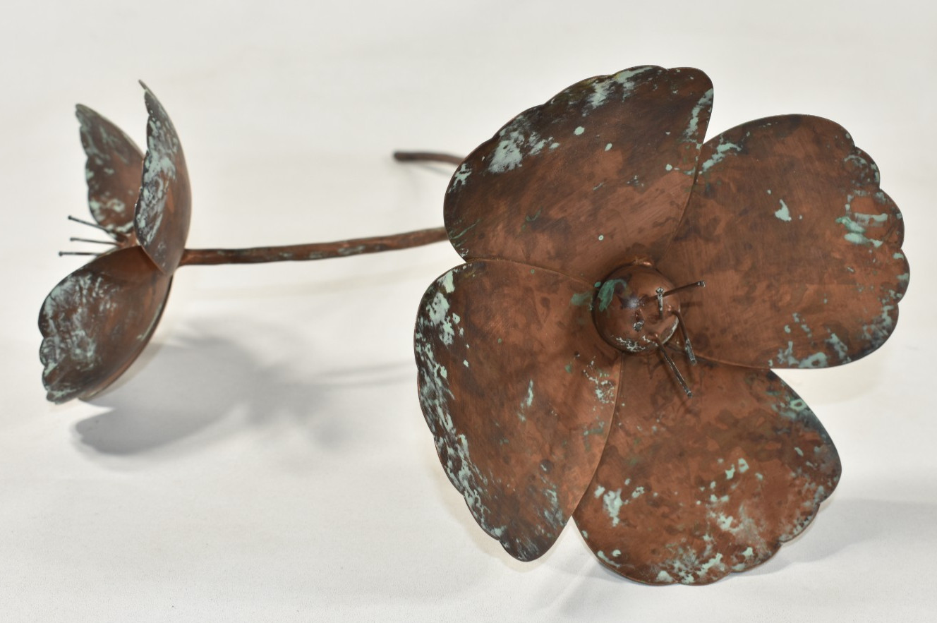 Pottery Barn SAMPLE 3 Pcs Metal Flowers Poppies Poppy Stems Copper Color NO VASE