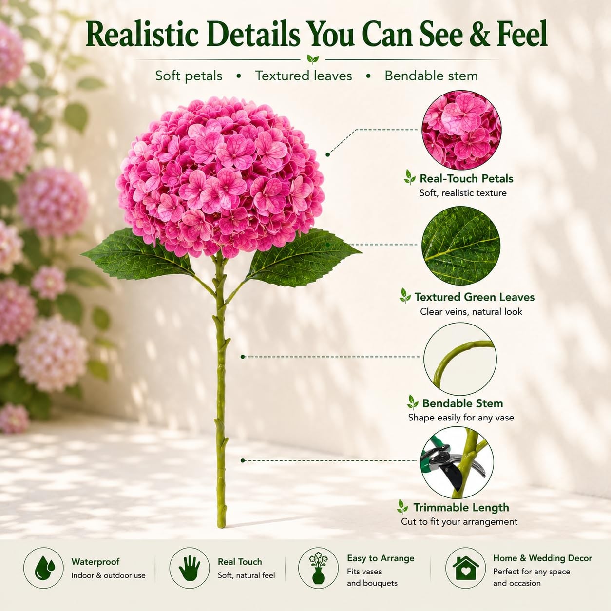 4 Pcs Artificial Hydrangea Silk Flowers with Stems, 19.7″ Coffee Faux Hydrang…
