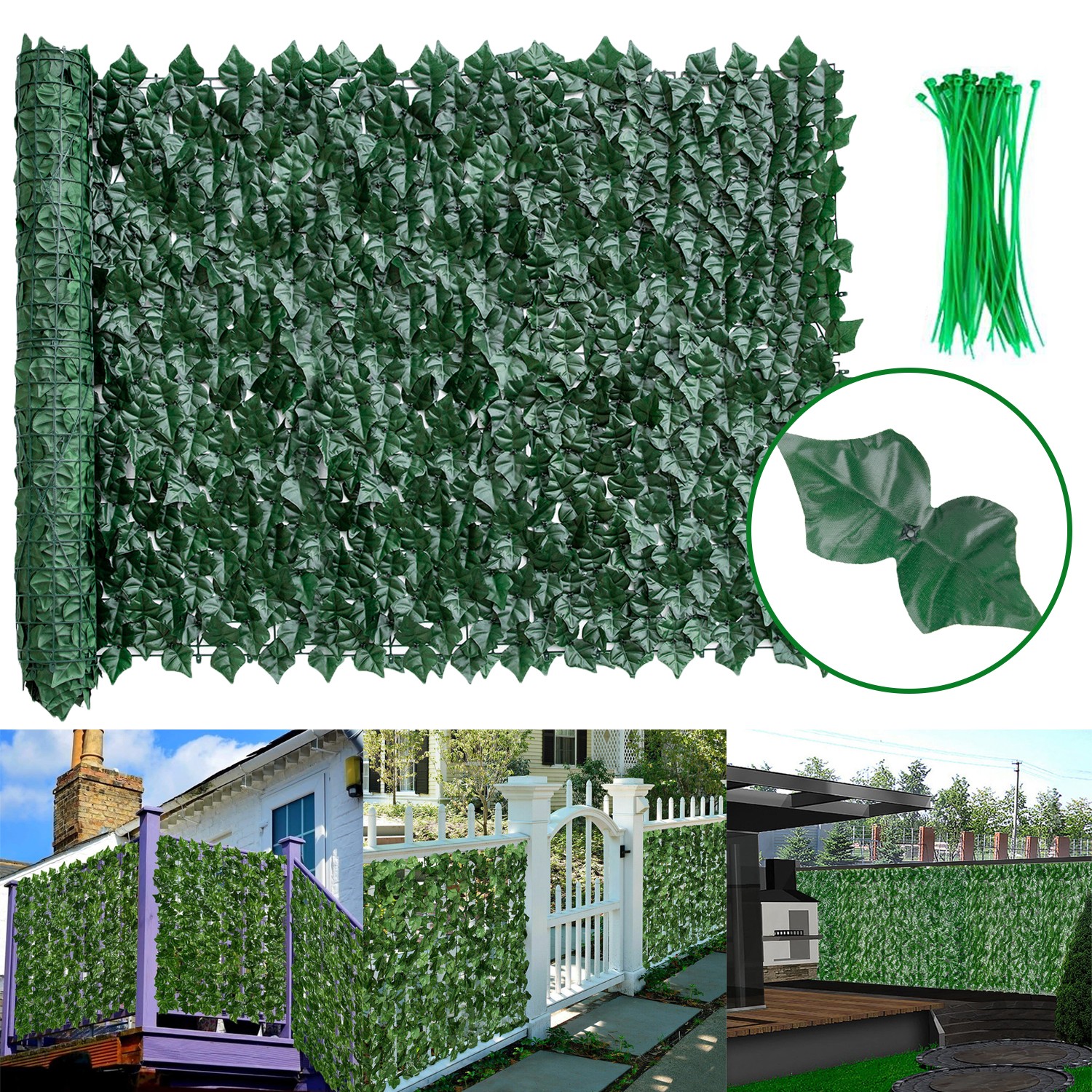 Artificial Faux Ivy Leaf Leaves Privacy Fence Screen Decor Panels Outdoor Hedge