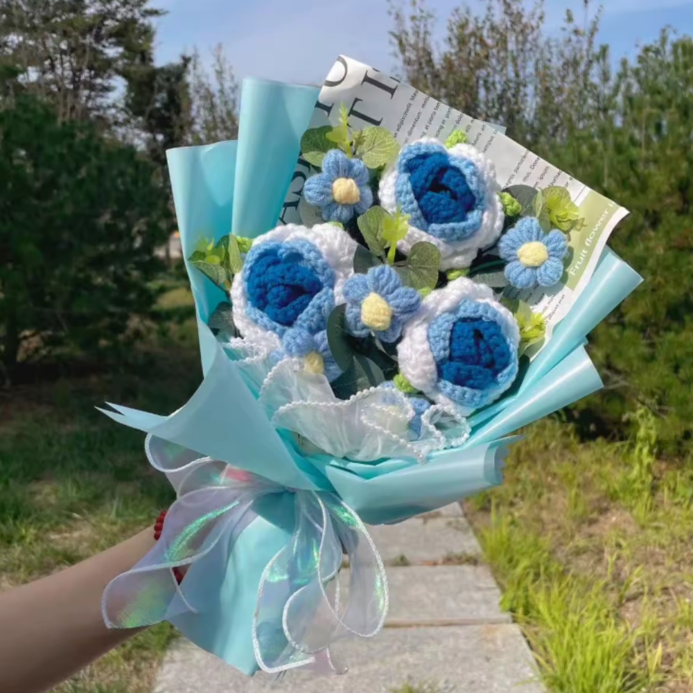 💖Crochet Flower Bouquet Rose Handmade Knitted Eternal Artificial Anniversary💖