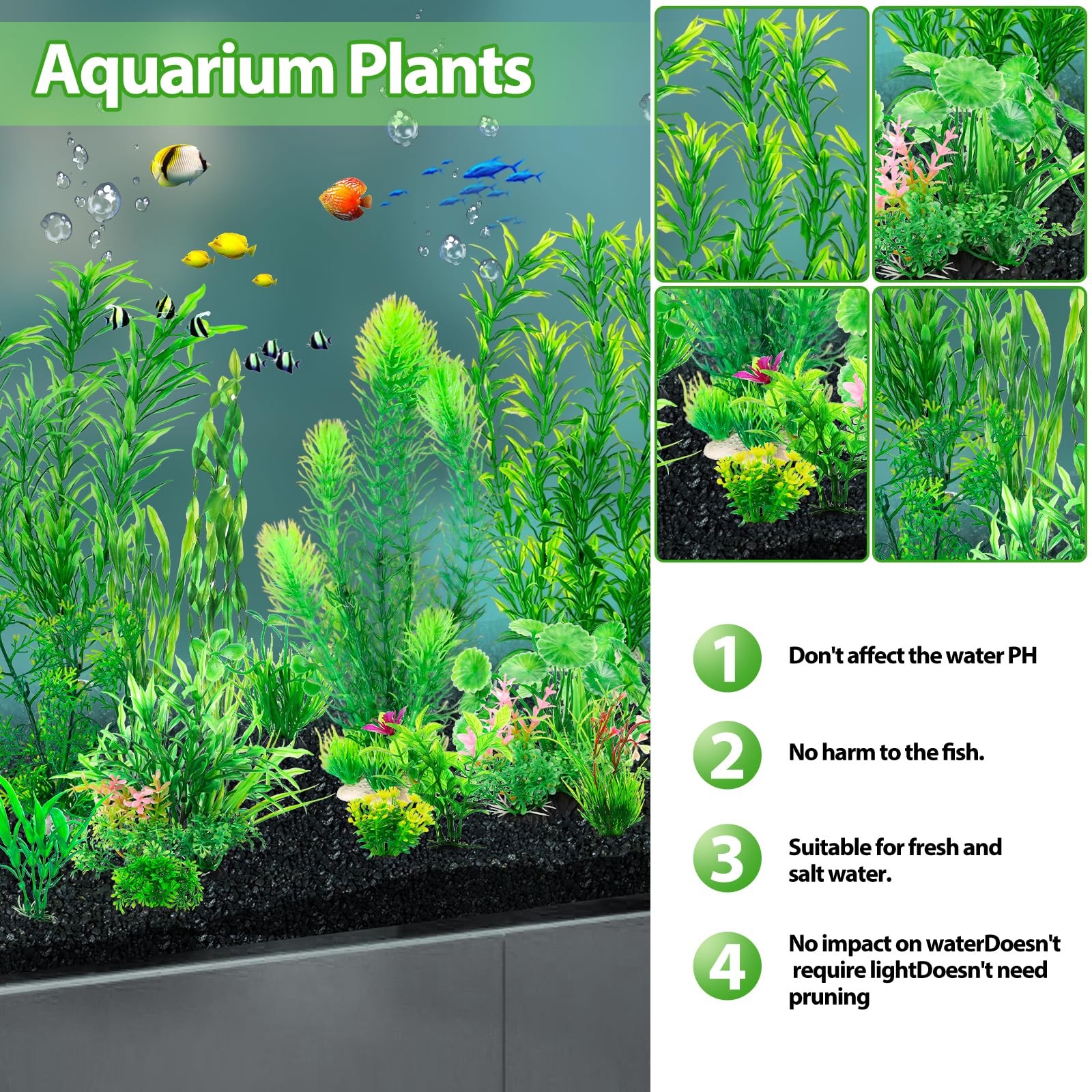 53 Pcs Fish Tank Accessories Aquarium Decorations Green Plants, Green Fish Ta…