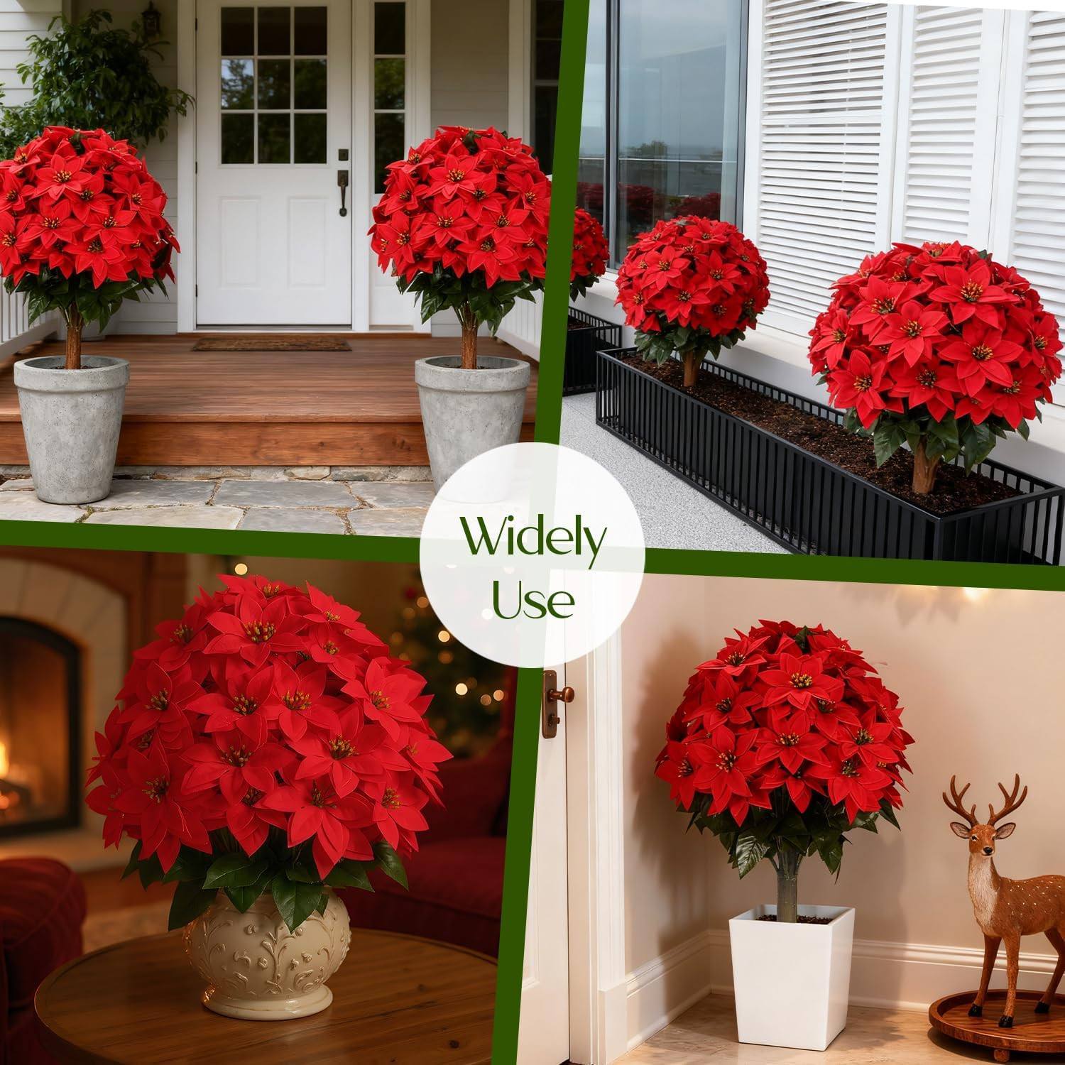 Set of 2 UV Resistant Artificial Poinsettia Topiary Trees for Holiday Decor