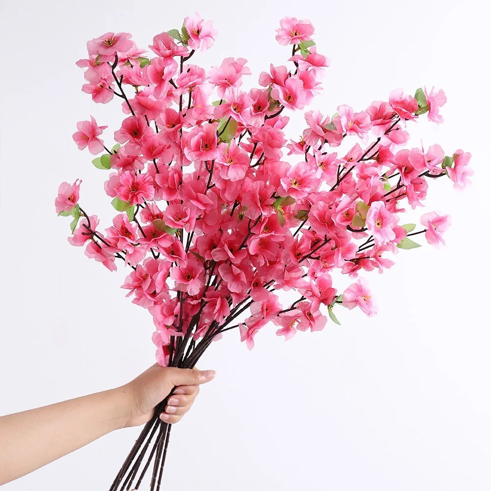 1/3Pcs Peach Blossom Artificial Flowers Silk Bouquet Home Wedding Decor