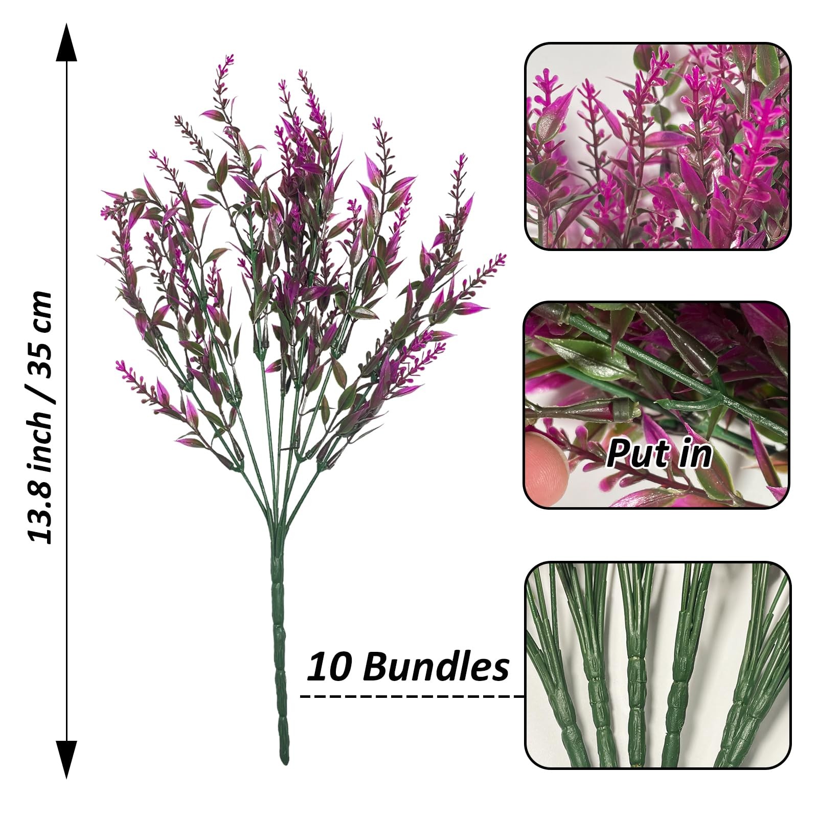 10 Bundles Artificial Lavender Flowers – UV Resistant Plastic Plants, Fake Sh…