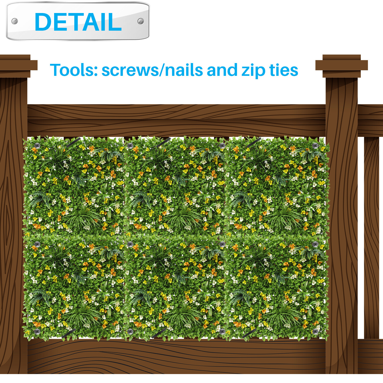 40 Inch 3D Artificial Boxwood Wall Hedge Mat Panels Outdoor Grass Fence Style#6