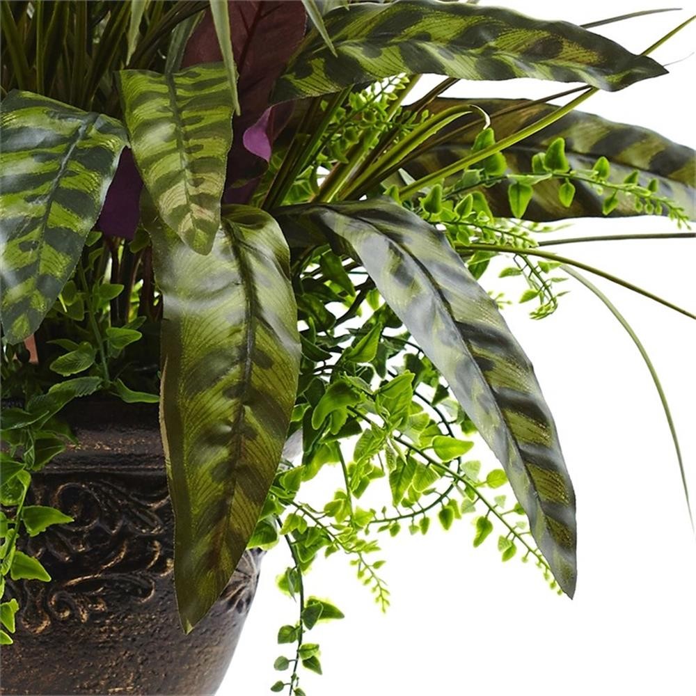 Pemberly Row 27″ Mixed Areca Palm/Fern & Peacock with Planter in Green/Bronze