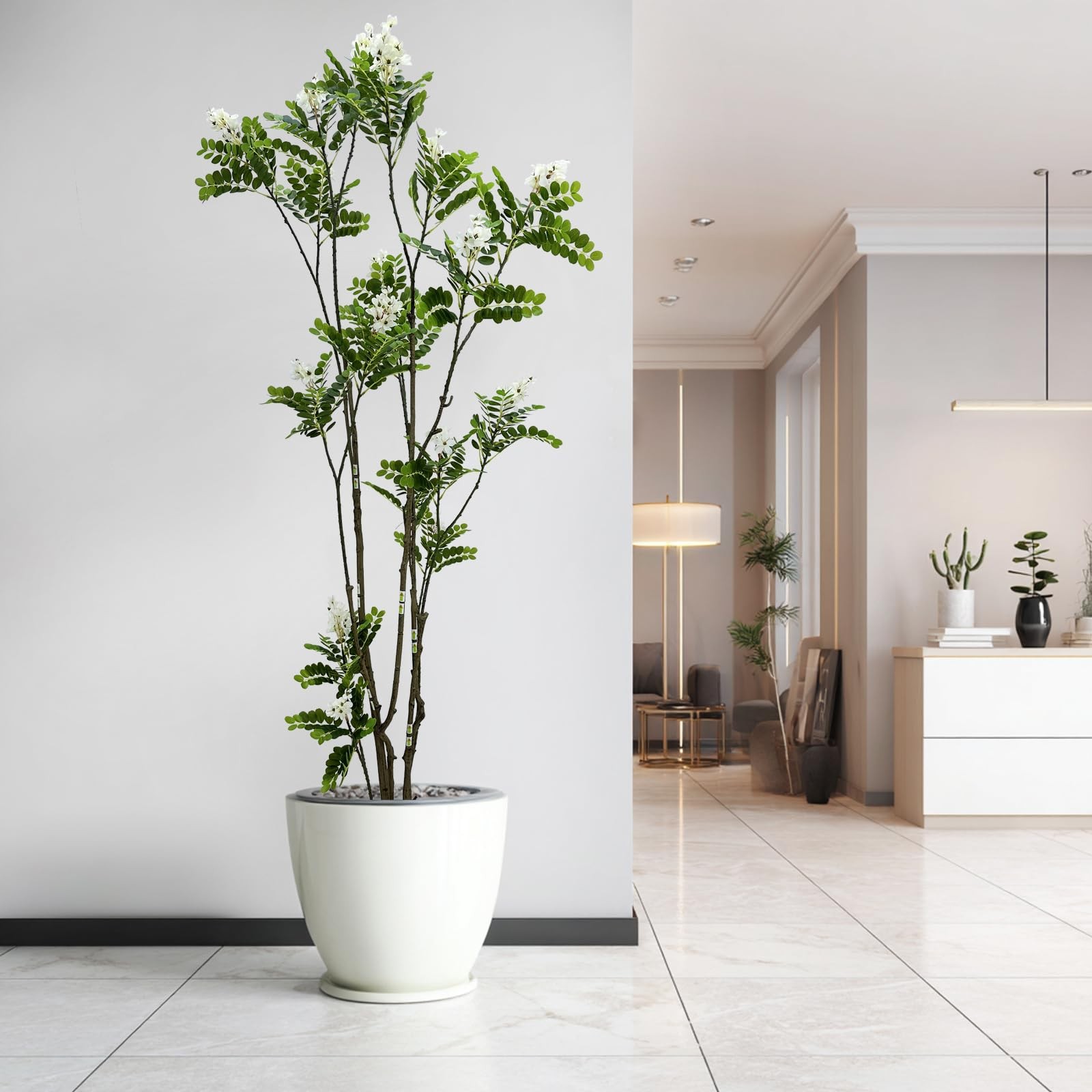 7FT False Acacia Tree, White Flower Plant Indoor Outdoor Decor