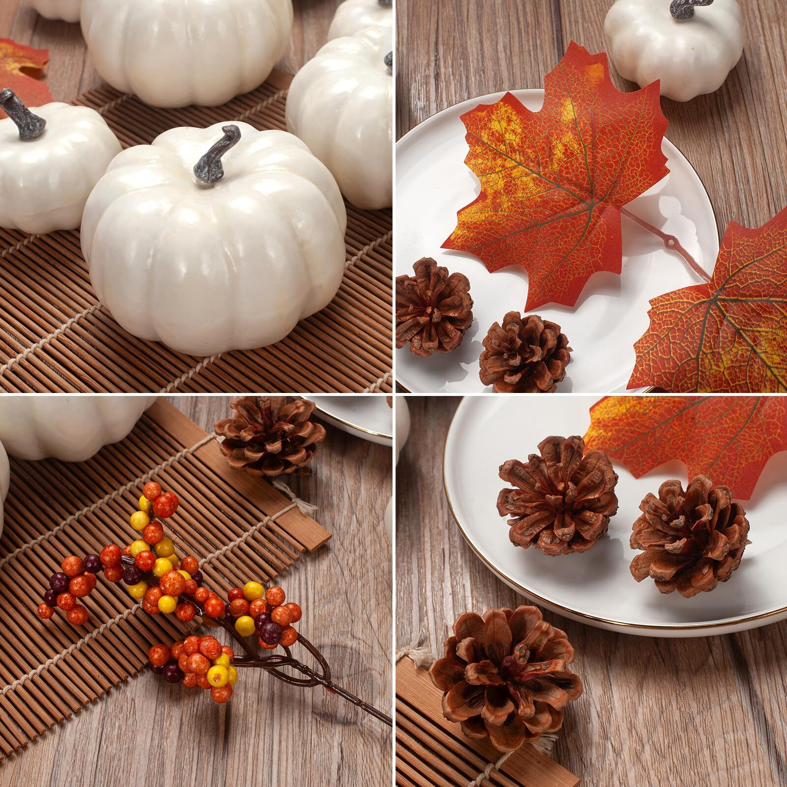 Pumpkin Decor Set 22 PCS Fall Harvest Decorations – White Artificial Pumpkins…