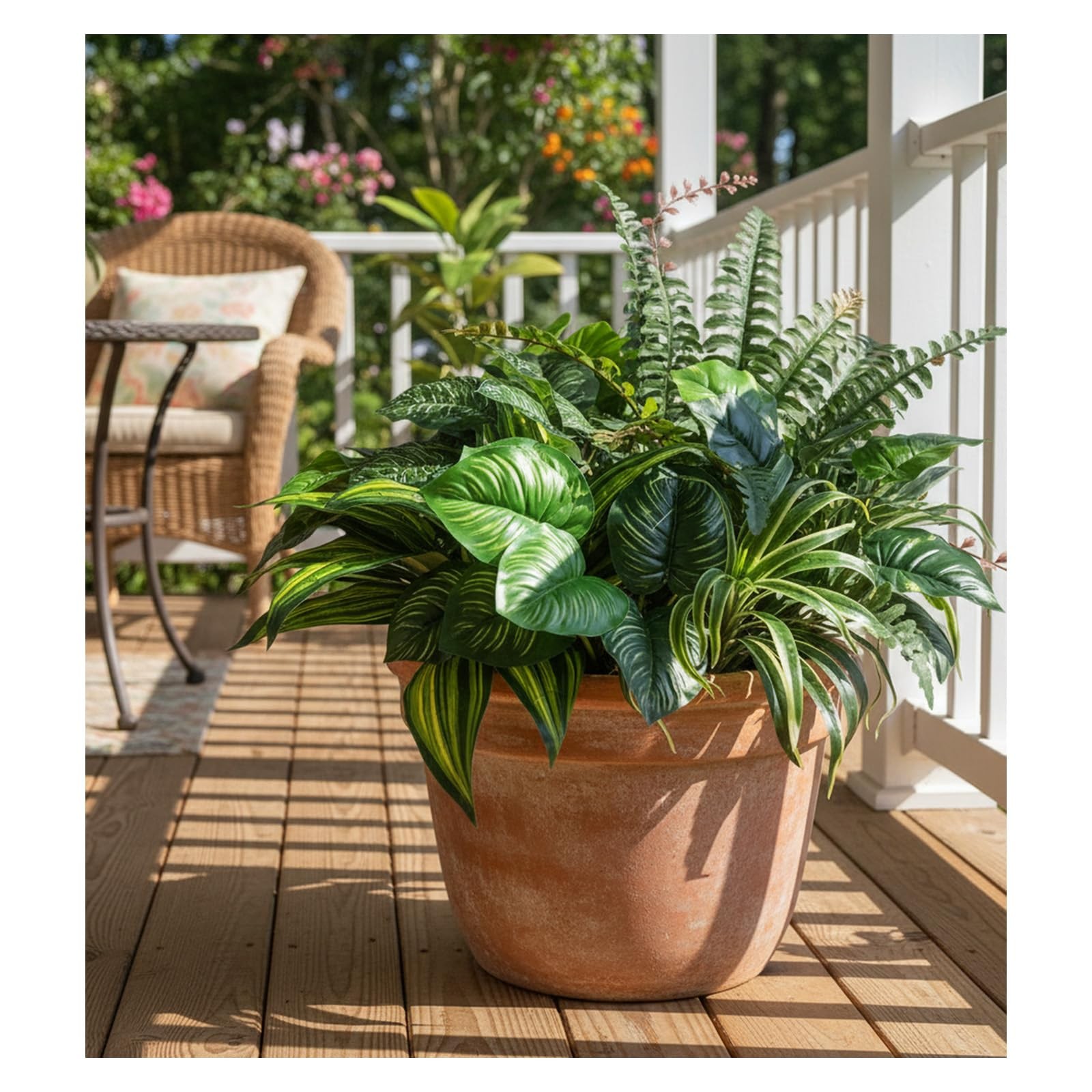 Large Realistic Faux Outdoor Plants, Artificial Greenery Set with Silk Leaves…