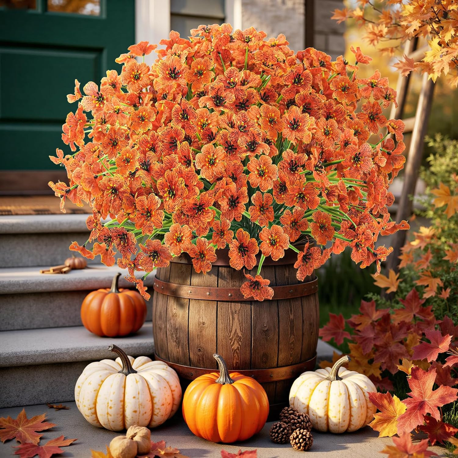 72 UV Resistant Faux Fall Flowers for Outdoor Garden Décor – Orange