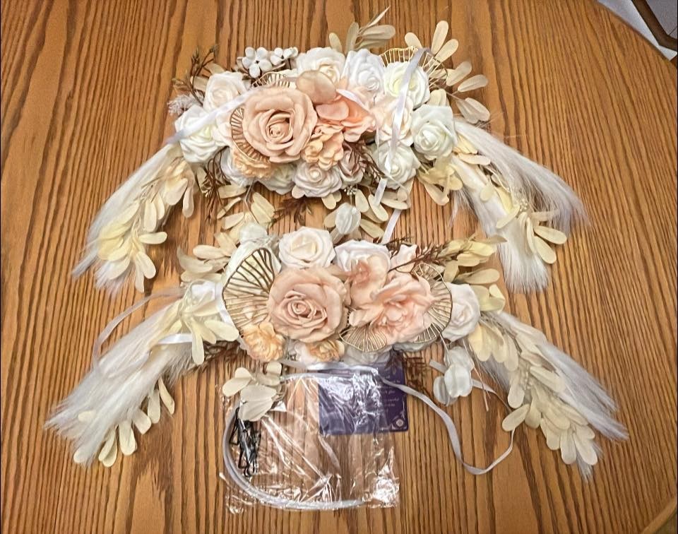 Wedding Arch Flower Swags, Pack of 2 Artificial Silk Boho Welcome Sign Beige New