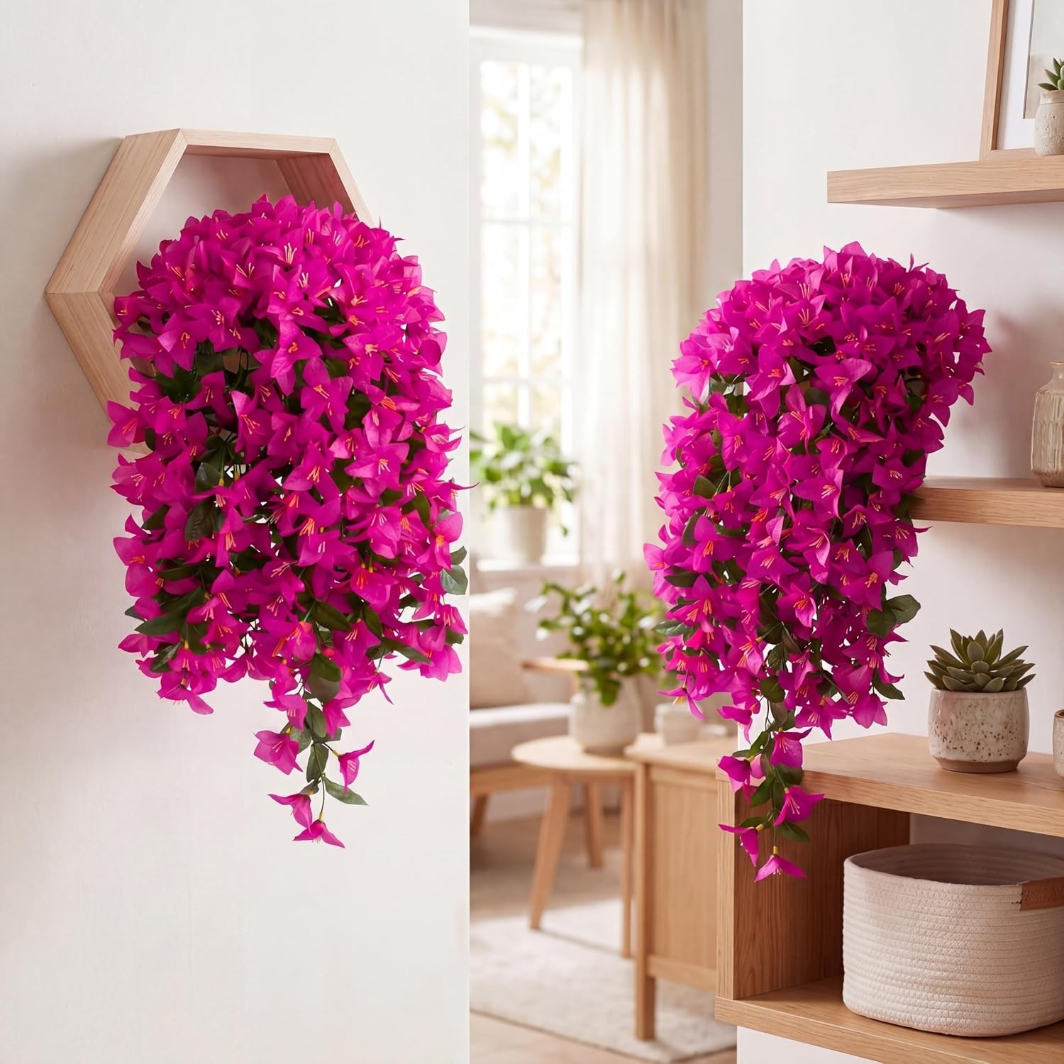 Fuchsia Faux Bougainvillea Hanging Plants – Durable Silk Decor for Outdoors