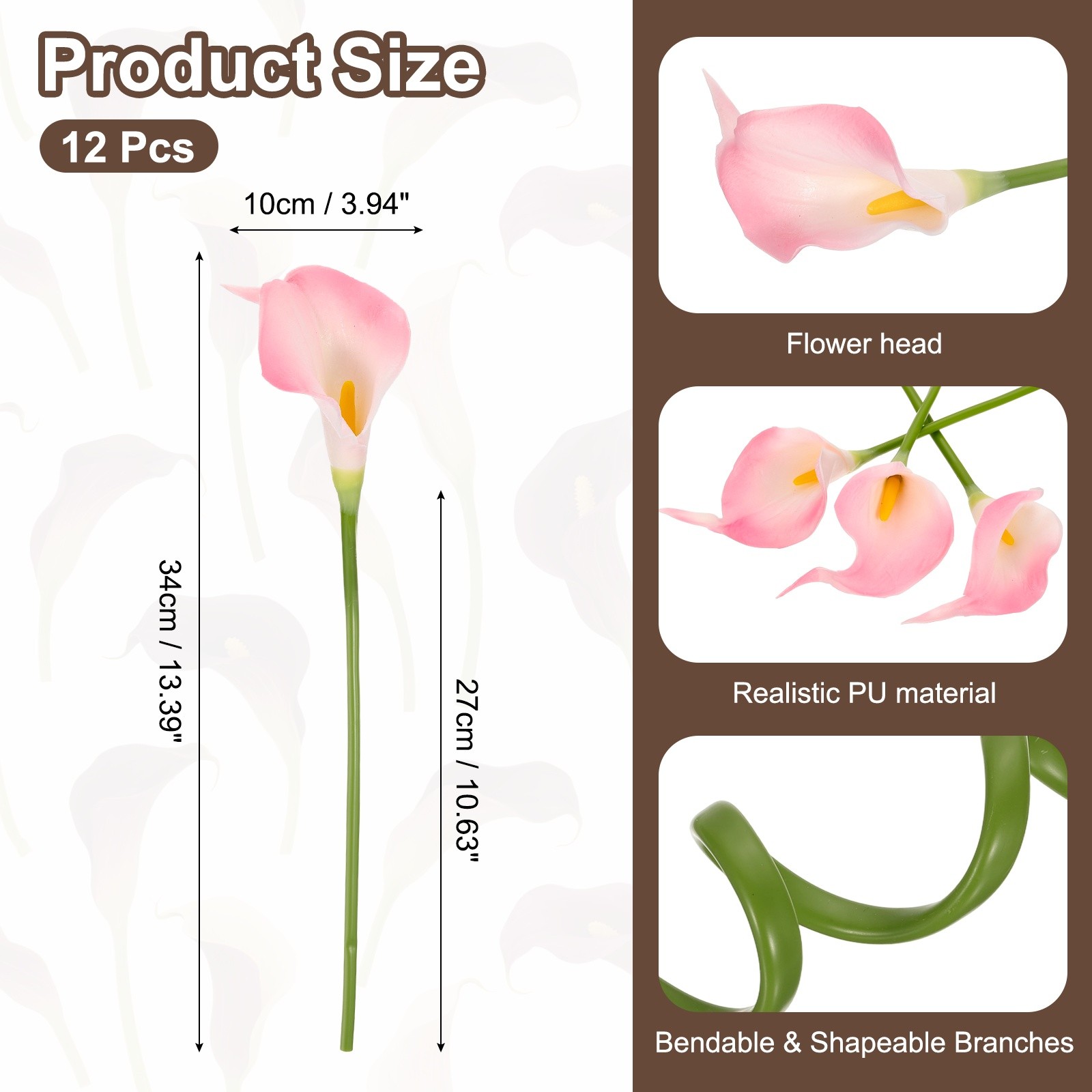 12Pcs 13 Inch Artificial Calla Lily Fake Flowers Real Touch Light Pink/Yellow]