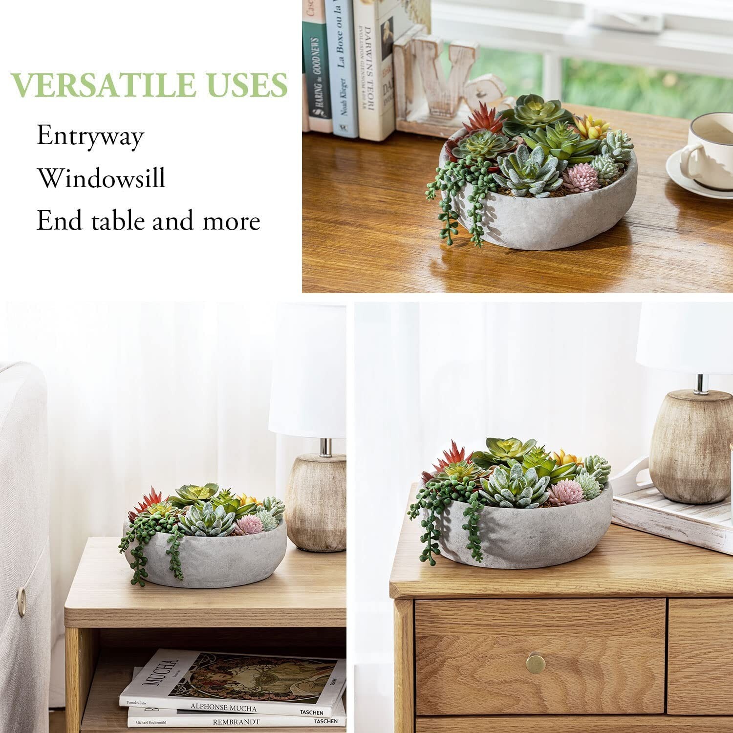 8-Inch Decorative Artificial Succulent Plant Arrangement in Concrete Gray Pot