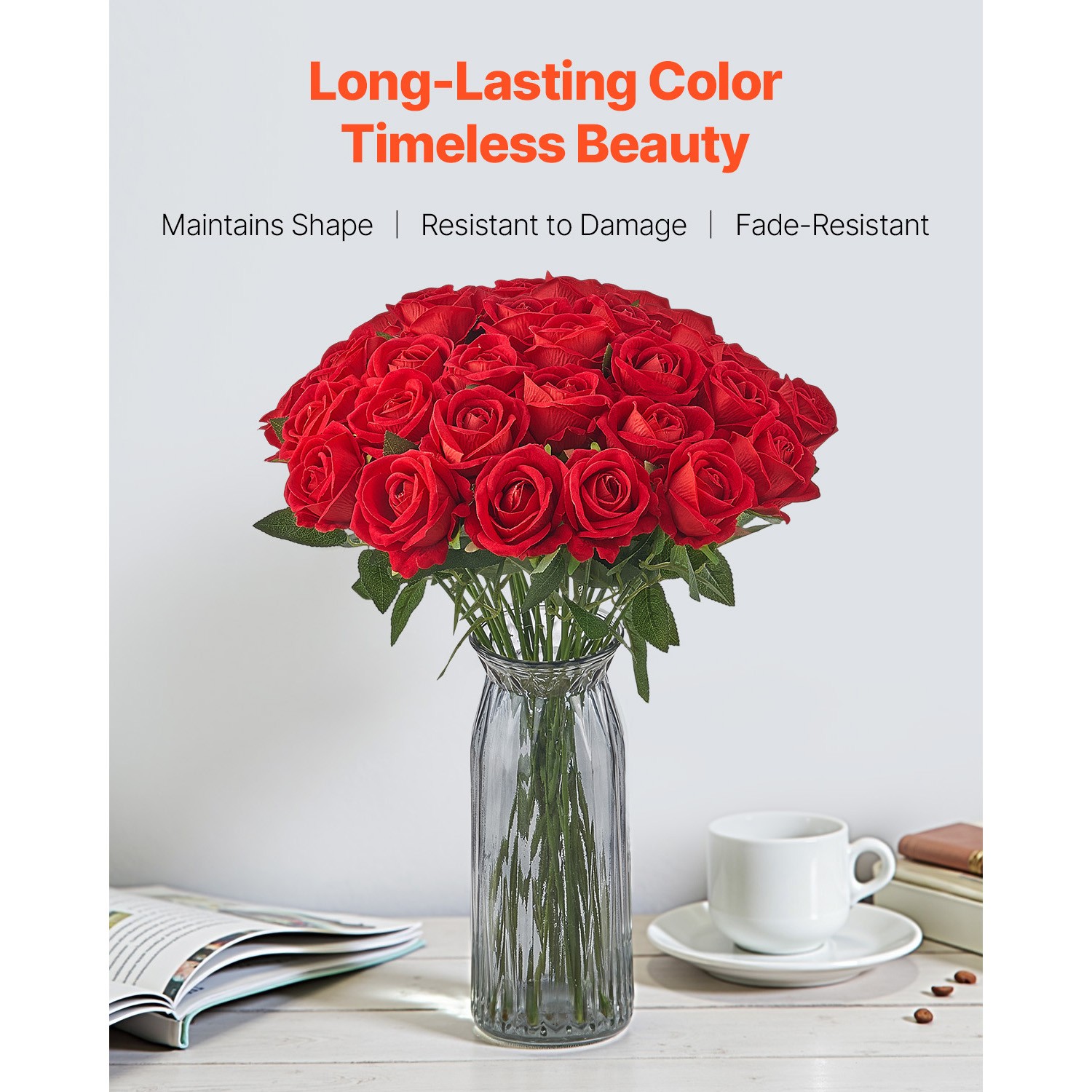 500 Pcs Red Roses Artificial Flowers Realistic Bouquet for Xmas Home Decor
