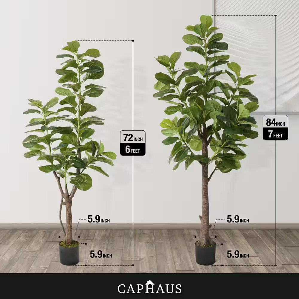 7 Ft. Green Artificial Fiddle Leaf Fig Tree with Dried Moss in Pot, Ficus Lyrata