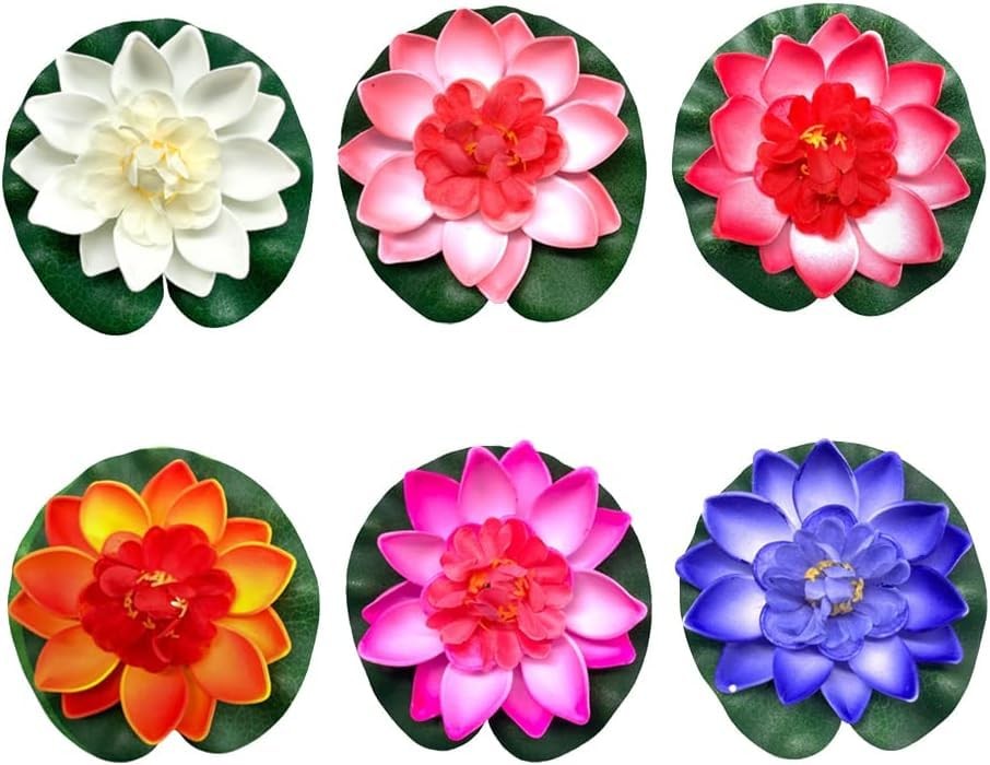 6 Pcs Large Floating Lotus Flowers Realistic Faux Lotus Flowers with Artific…