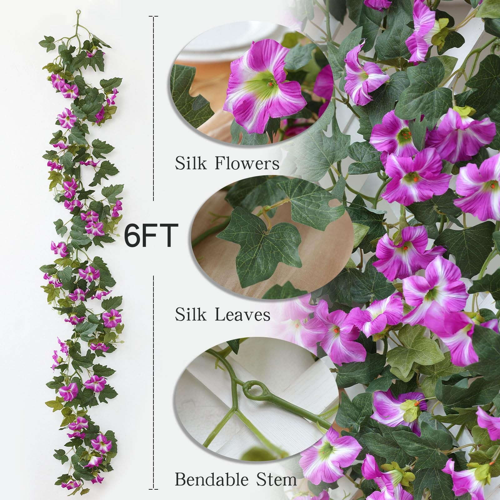 Artificial Petunias Flower Vines Garland 6 Feet Purple Faux Morning Glory Sil…