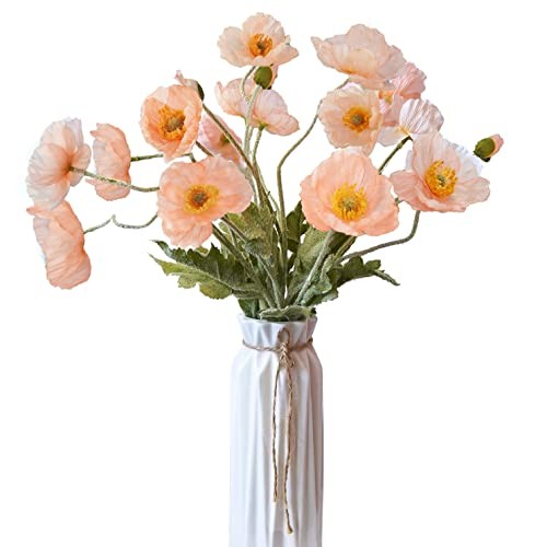 Artificial Flowers 5Pcs Poppies Flowers Artificial Silk Flowers for Home Coral