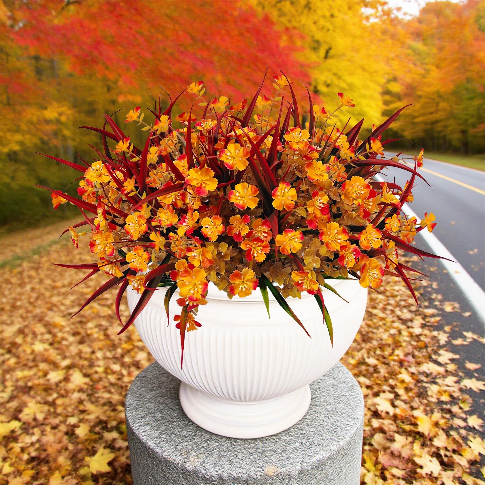 Artificial Fall Flowers Faux Mums, Autumn Outdoor Indoor Decor, Fake Daisy Pl…