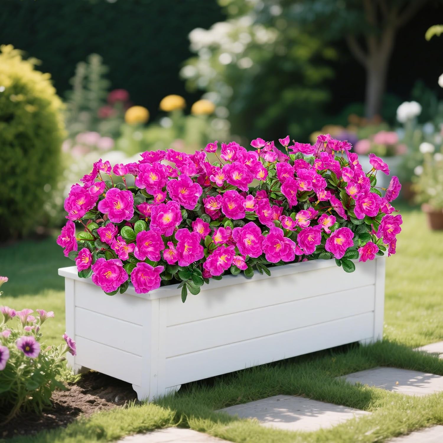 4 Bundles Artificial Camellia Flowers for Outdoors, Fuchsia | Fake silk flowers