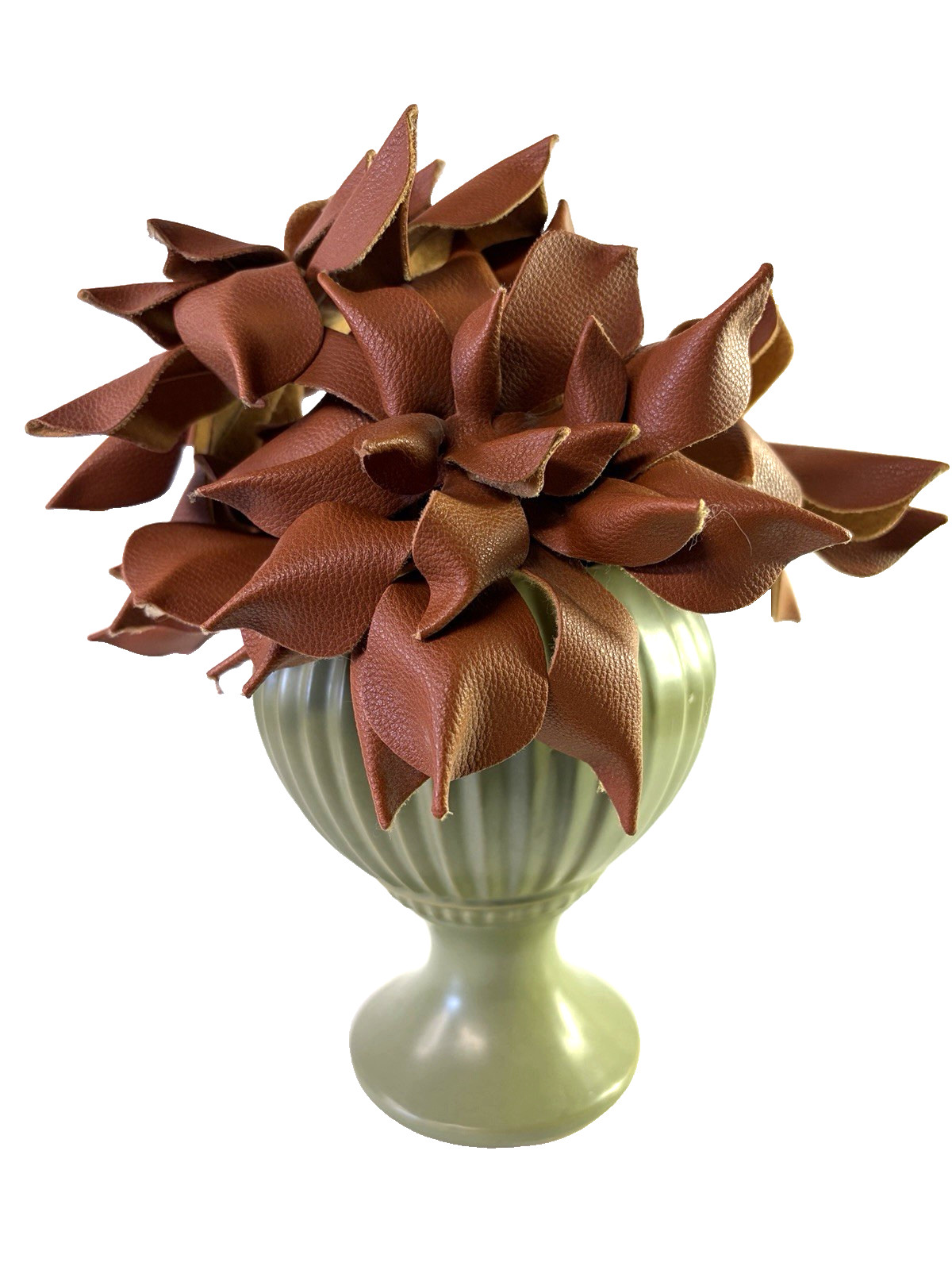 Natural Faux Leather Flowers on Stems 4 Brown Rustic Elegant Classic