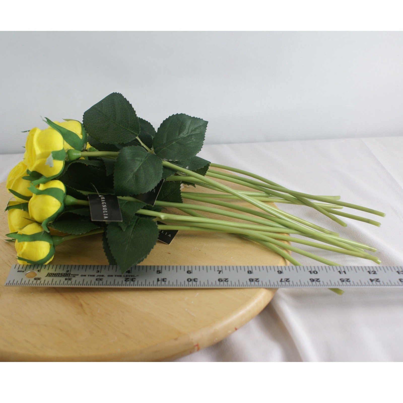 Magnolia Home Yellow Cabbage Rose Stems Faux Floral Decor 12 Inch Set of 12