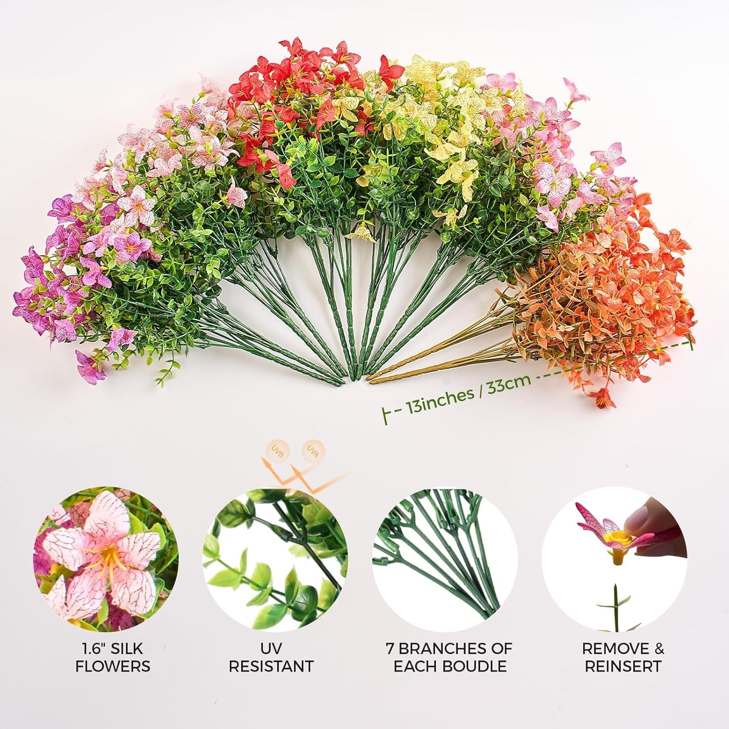 Durable and UV Resistant 12 Bundles of Faux Flowers for Timeless Outdoor Beauty