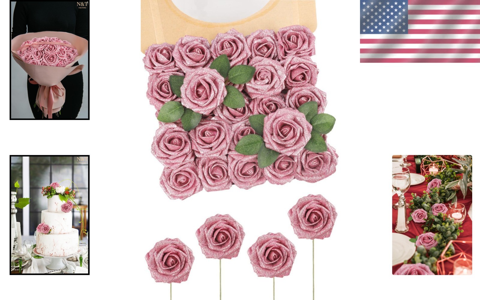 Elegant 25pcs Dark Pink Foam Roses with Leaves – Perfect for Weddings & DIY