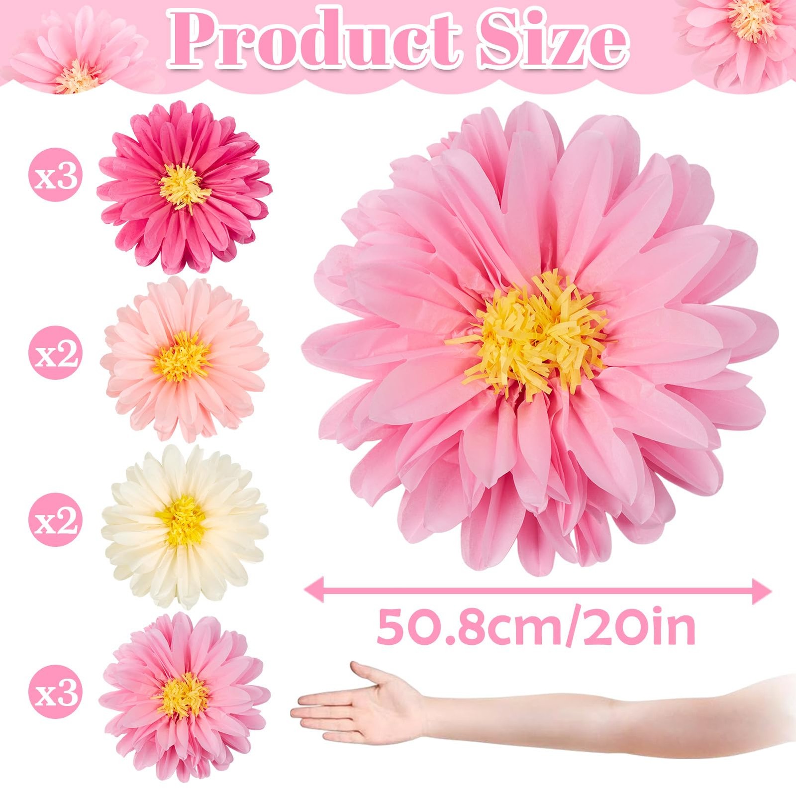 Pink Flowers 6 Pcs, 10 Pcs 20 Inch Large Flowers for Pink Party Decorations, …