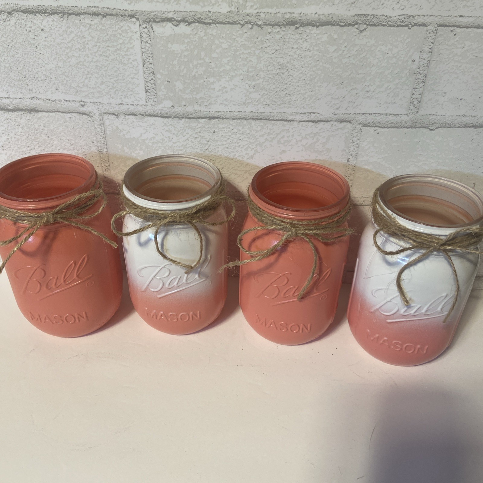Vintage Coral and White Mason Jar Set of 4